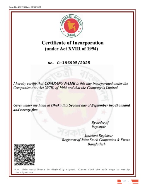 Bangladesh certificate of incorporation Word and PDF template